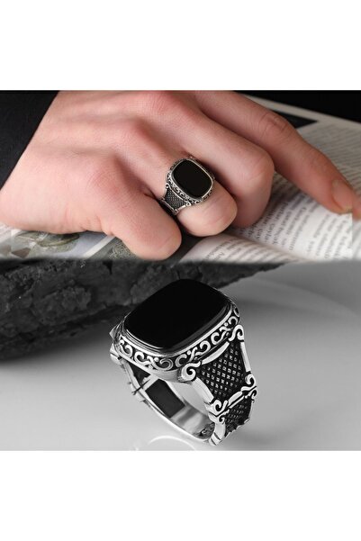 RevSilver Siyah Oniks Taşlı 925 Ayar Gümüş Orijinal Yüksek Kaliteli Erkek Yüzük
