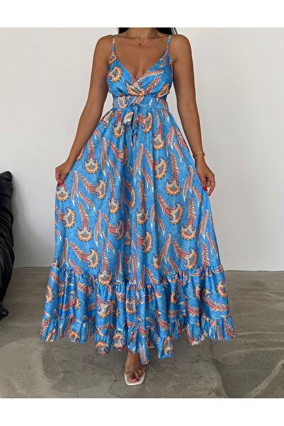 badibadii Dámské saténové šaty se vzorem – dlouhé a na ramínka