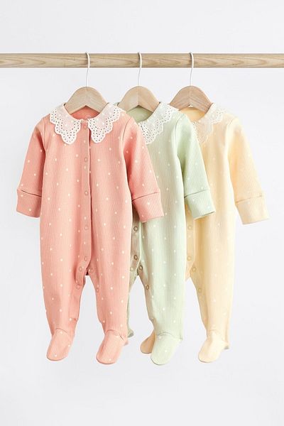Next Baby 3 Piece Set - 100% Cotton Peach Pink Lace Collar Jumpsuit