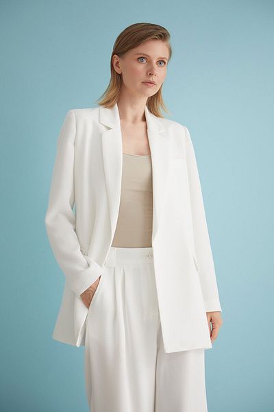 Nurs Ecru Double-breasted Belted Jacket
