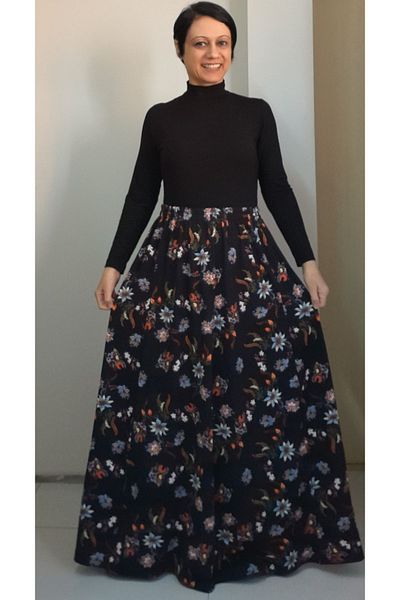 Mertcan Butik Black floral print 6 piece combed cotton Viscose Skirt