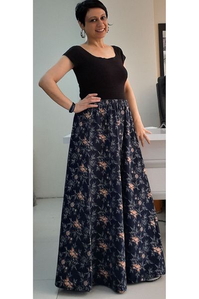 Mertcan Butik Fustă din bumbac pieptănat din 6 piese cu imprimeu floral bleumarin