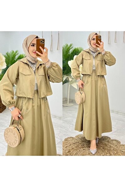 FIRSTESLEM تنورة وسترة بسحاب من قماش الكريب - طقم نسائي من الدرجة الأولى