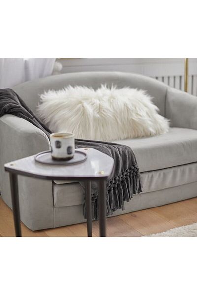 sevaradekor Plush Rectangle Throw Pillow Cover Off White Long Feather 30X50Cm