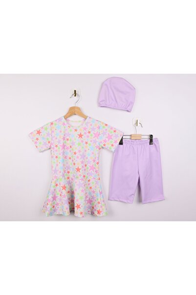 mikam Costum de baie pentru fete cu mânecă scurtă și bonetă - Detaliu cu volane, preț rezonabil, costum de baie de calitate nisip