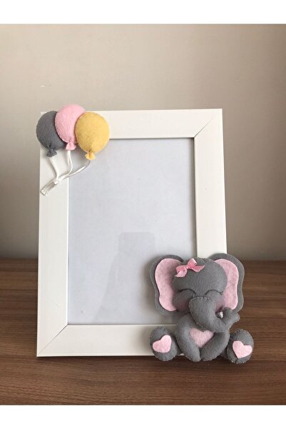 Keçeli parti hayalleri Baby Kids Room Frame Elephant Light Pink Yellow Gray w...