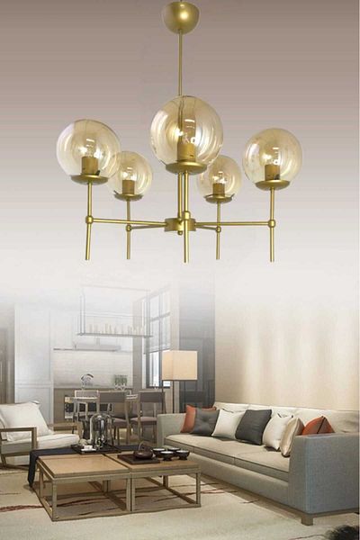 BSA LIGHTING ARMINA 5-PIECE ANTIQUED PAINTED MODERN CHANDELIER (HONEY GLASS)