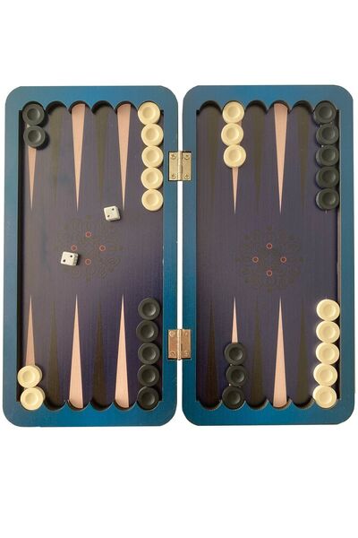 Uçandaire Geometric Patterned Mini Pocket Backgammon - 24x24 cm Backgammon with Plastic Stamps