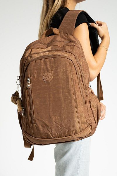 DUOMİNO Large Size Tan Crinkle Backpack - Water Resistant, Laptop and Travel Schoolbag 15.6 High School
