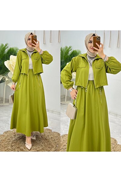 FIRSTESLEM Fusta și jachetă cu fermoar din țesătură creponată - Set premium p...