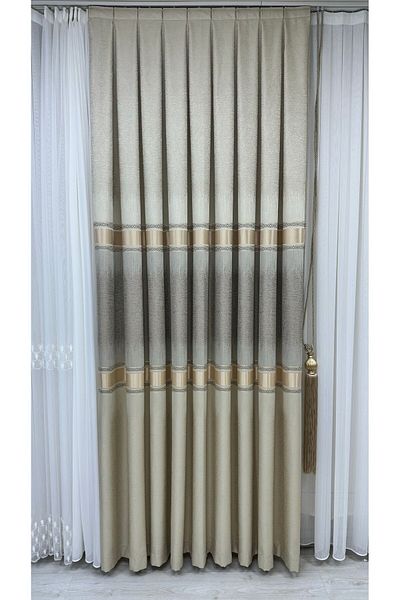 Fon Dünyası Single Wing Cream Brown Panel Background Curtain