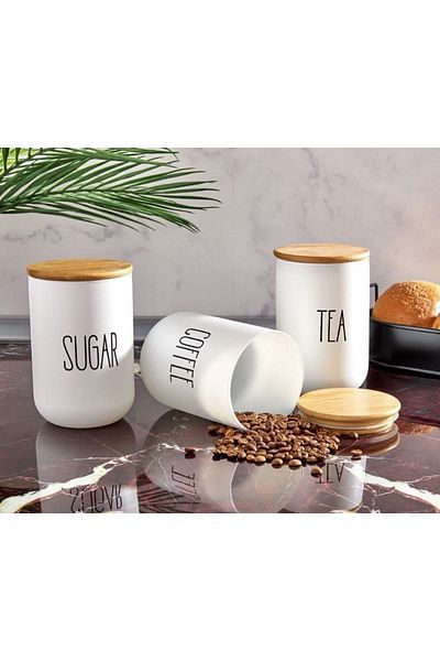 Cherry Collection 1300ml Capacity 3-Piece Bamboo Glass Jar Set - Tea/Coffee/Sugar