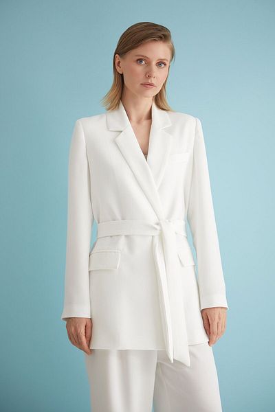 Nurs Ecru Double-breasted Belted Jacket