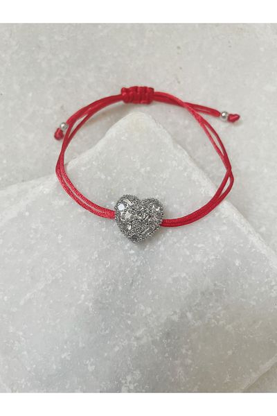 Selen Aksesuar Zircon Heart Bracelet - Red String