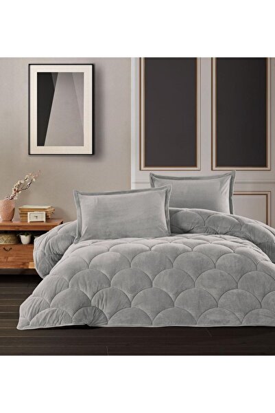 fluffy طقم لحاف ويلسوفت مزدوج + غطاء وسادة رمادي