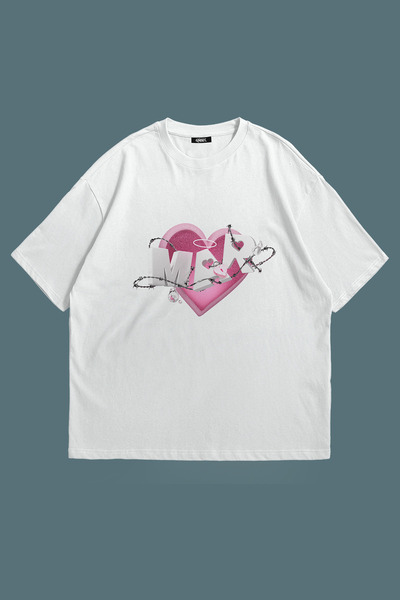 Grove Fashion Heart Printed Unisex Oversize T-Shirt - MAR