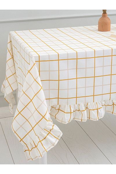 LC Waikiki 150x200 Cm Plaid Patterned and Ruffle Detailed Tablecloth