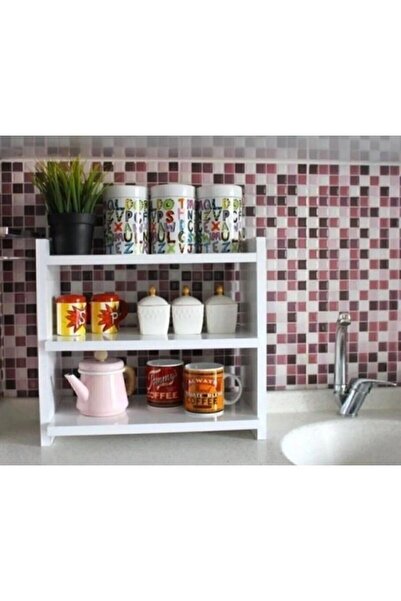 Jest Dekor Konsept Beyaz Ahşap Tezgah Üstü 3 Katlı Banyo, Mutfak Rafı - Çok A...