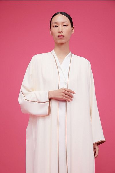 Nuum Design Piping Detailed Abaya Ecru