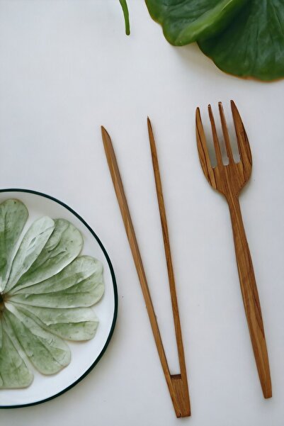 BEF CRAFT Ahşap Sunum Seti Tahta Çatal Servis Seti Lüx Sunum Maşası Sunum Çat...