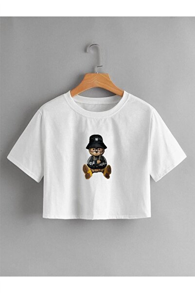 Redo Ženska bela crop majica sa Teddy printom