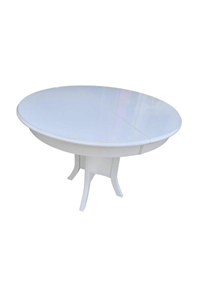 Evim-E Aksesuar 93cm Yuvarlak Ortadan Ayaklı Açılır Masa Ahşap Lake Beyaz