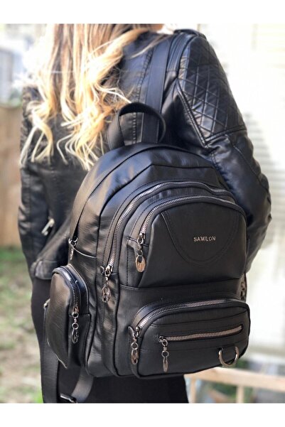 samilon Черна дамска раница Samılon Multi-Eye Washed Leather