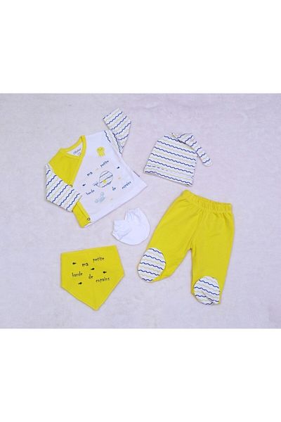 Bebitof Fish Patterned 5-Piece Baby Boy Bodysuit Hospital Exit Combed Cotton Set