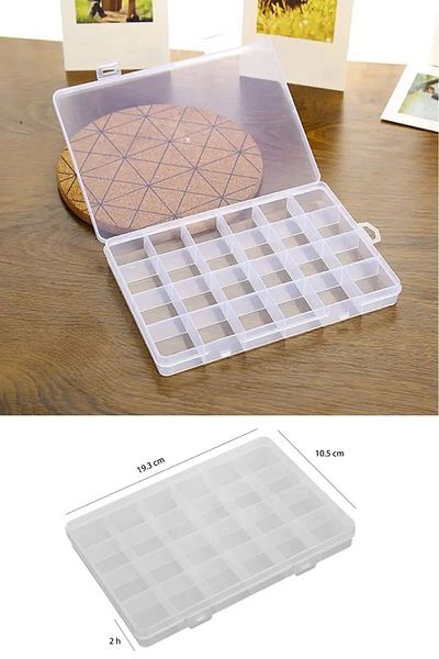 Hobimos 19 cm Transparent Plastic Jewelry Bead Storage Box with 24 Compartments