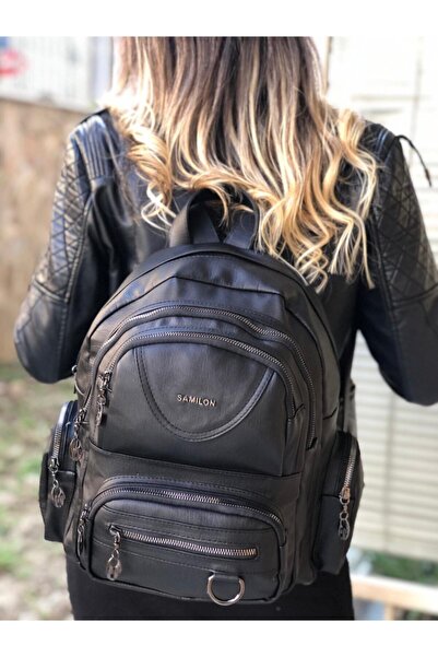 samilon Черна дамска раница Samılon Multi-Eye Washed Leather