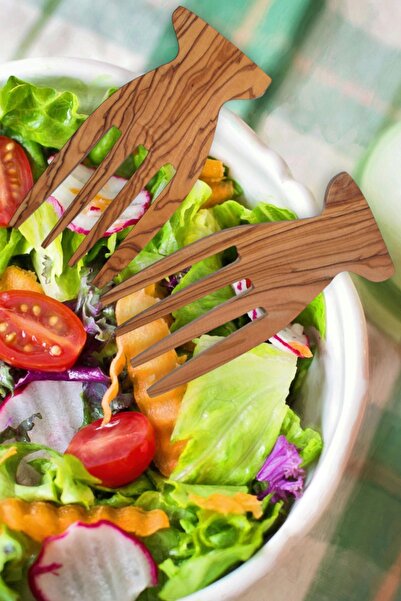 RATEK AHŞAP Zeytin Ağacı El Yapımı Tahta Salata Servis Çatalı