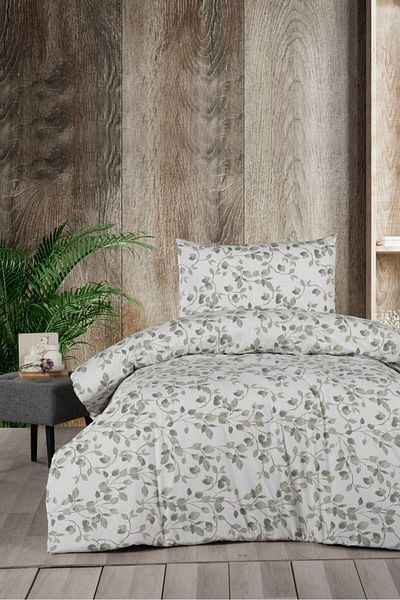 CollessiaHome Eucalyptus Patterned Single Duvet Cover Set - 100% Cotton Poplin, BEDLESS