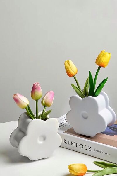 Mandalin Art Studio Διακοσμητικό Βάζο από Μπετόν - Με Εμφάνιση Λουλουδιών