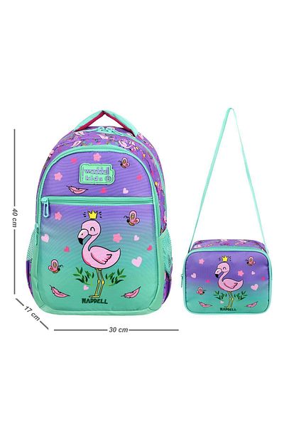 Waddell Model de flamingo verde apă și liliac - Rucsac și geantă de prânz pentru școala primară pentru fete