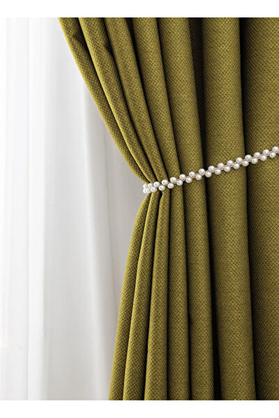 Ran Perde Keten Hasır Fon Perde -Pilesiz - Tek Kanat - Hardal