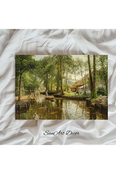 Sanart Vintage Painting with Frame, Oil Painting, Framed Painting, Retro Decor, Landscape Painting