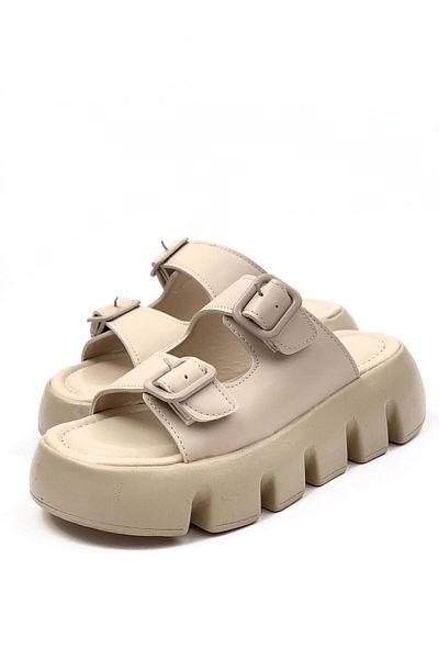 bescobel Women's Beige Terry High Comfort Orthopedic Sole Double Band Skin Sandals Slippers