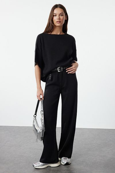 Trendyol Collection Black Three-Quarter Sleeve Knitwear Set - Lower & Upper TWOAW25AU00013