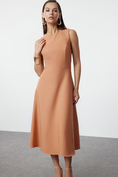 Trendyol Collection Rochie de seară elegantă portocalie cu fundă în linie A TPRSS24EL00275