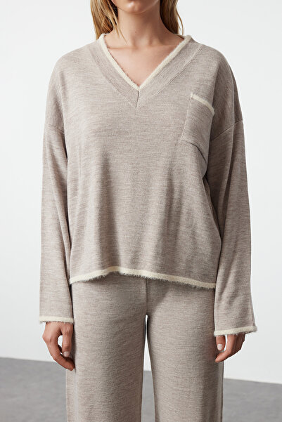 Trendyol Collection Mink széles szabású szőrös fonal kötöttáru alsó felső szett TWOAW24AU00099