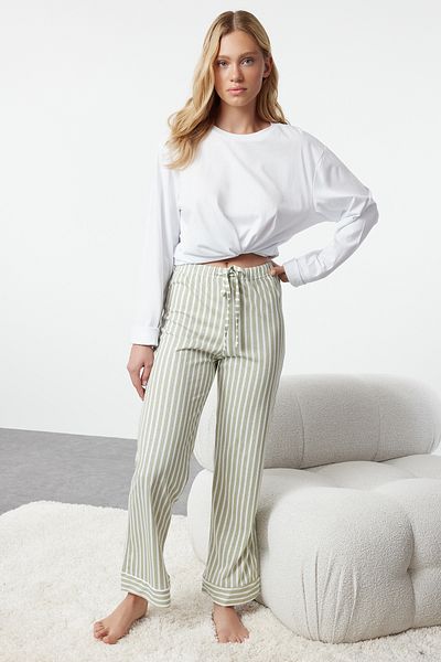 Trendyol Collection Menta színű 100% pamut csíkos pizsama alsó - THMAW24PJ00001