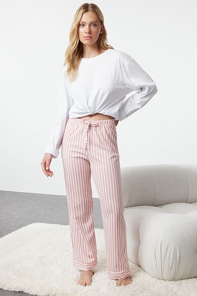 Trendyol Collection 100% pamut rózsaszín csíkos kötött pizsama alsó - THMAW24PJ00001