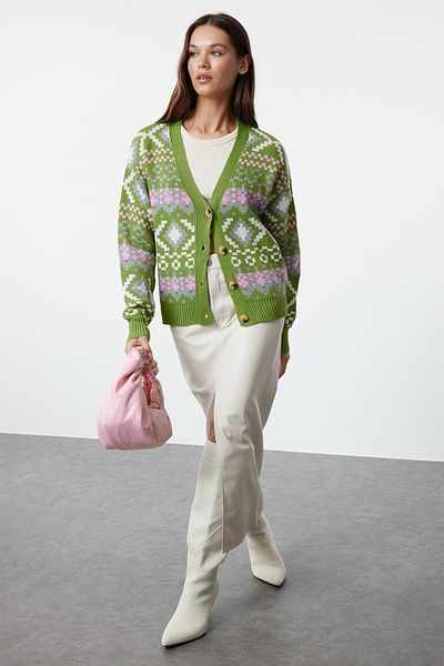 Trendyol Collection Lime Patterned Knitwear Cardigan - TWOAW22HI0329