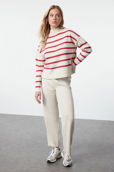 Trendyol Collection Stone Stripes kötöttáru nadrág alsó-felső szett TWOAW24AU00045