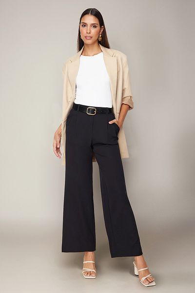 Trendyol Collection Schwarze High Waist Wide Leg/Wide Leg Plissee Webhose TWOSS24PL00114