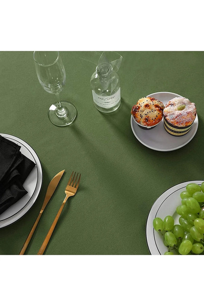 Zeren Home Green Linen Tablecloth - Liquid Resistant, Round and Care Free