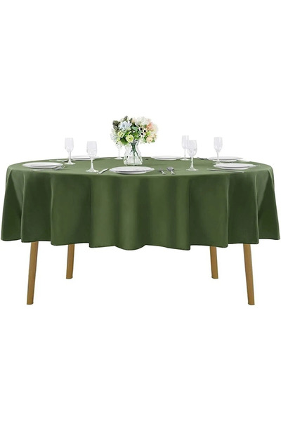 Zeren Home Față de masă din in verde - rezistentă la lichide, rotundă și fără urme