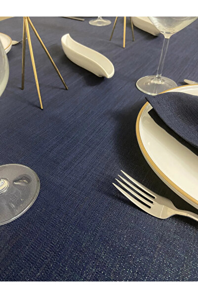 Zeren Home Simli Keten Dertsiz Yuvarlak Masa Örtüsü