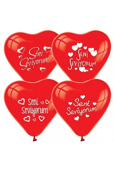 DÜVENCİ TİCARET Red Color Heart Balloon with I Love You Written - Romantic Ambience Balloon 10 Lots M459