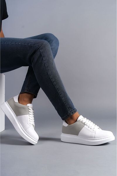 Aymood SLW151 Boost Ανδρικό Suede Casual Sneaker - Lace-Up, BT Λευκό/Γκρι